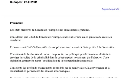 CONVENTION SUR LA CYBERCRIMINALITÉ BUDAPEST, 23.XI.2001