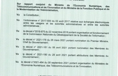DECRET N° 2021-911 DU 22 DECEMBRE 2021 PORTANT ADOPTION DU CADRE COMMUN D'ARCHITECTURE DE REFERENTIEL DE DONNEES
